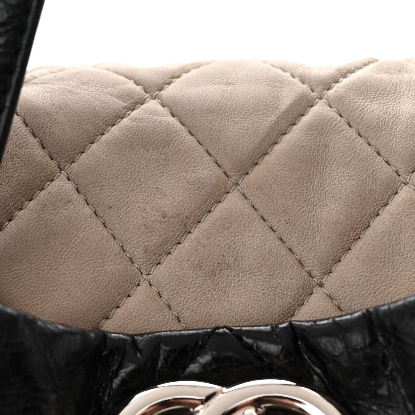 Glazed Calfskin Quilted Portobello Tote Black Beige