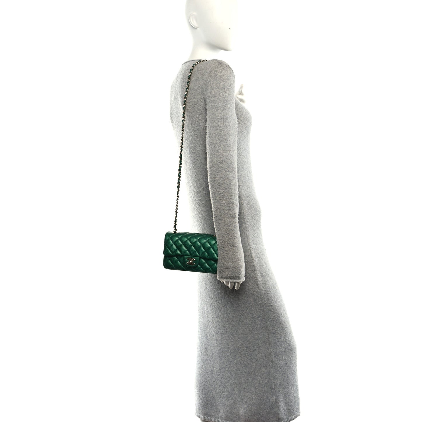 Metallic Caviar Quilted Mini Rectangular Flap Green