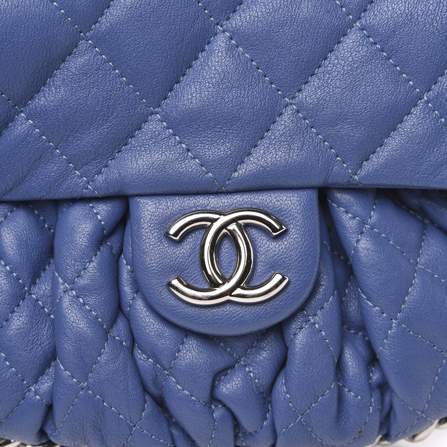 Washed Lambskin Quilted Mini Chain Around Flap Blue