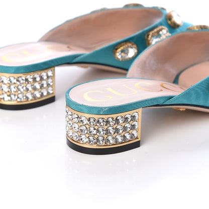 Gucci Moire Fabric Crystal Embellished Lyric Slide Sandals 36 TurquoIse 5 of 11
