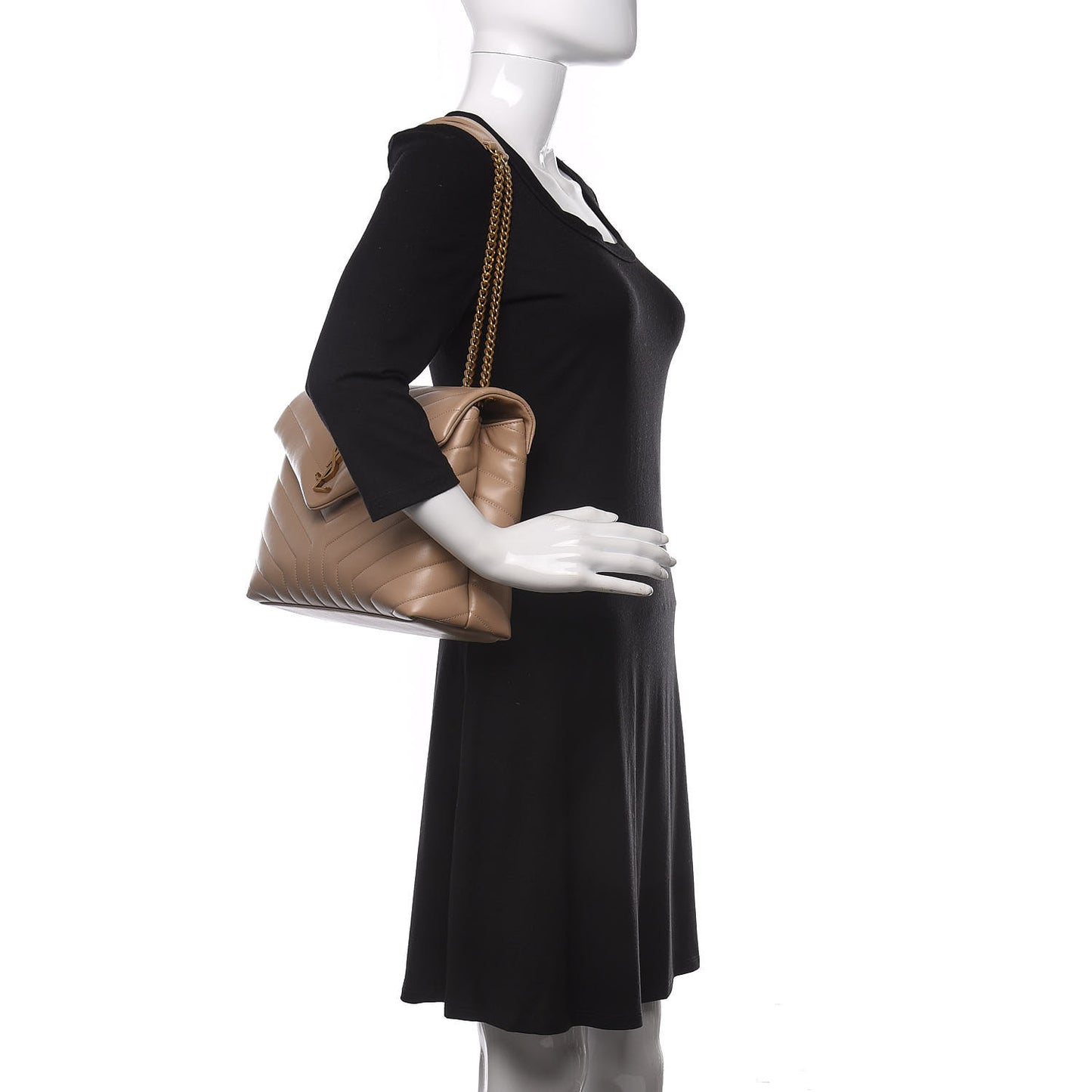 Calfskin Y Quilted Monogram Medium Loulou Chain Satchel Dark Beige