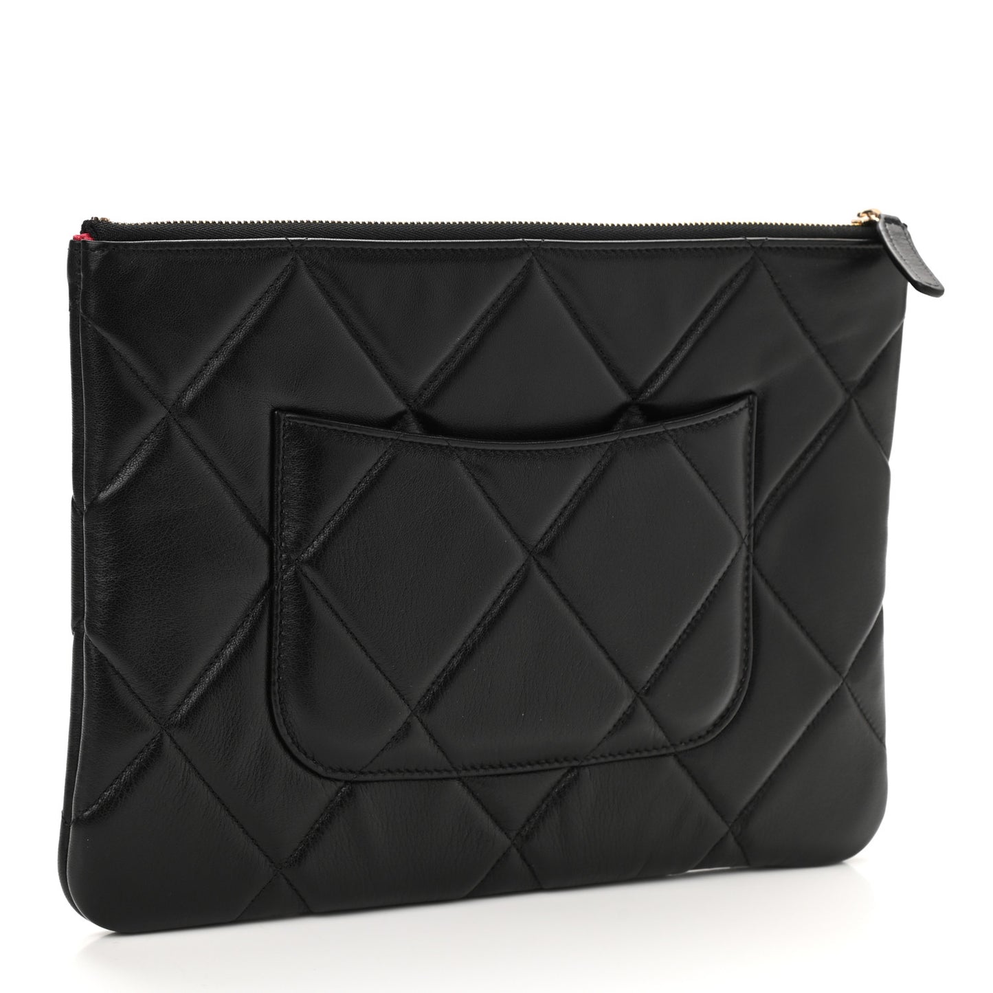 Goatskin Quilted Large Chanel 19 Pouch Black