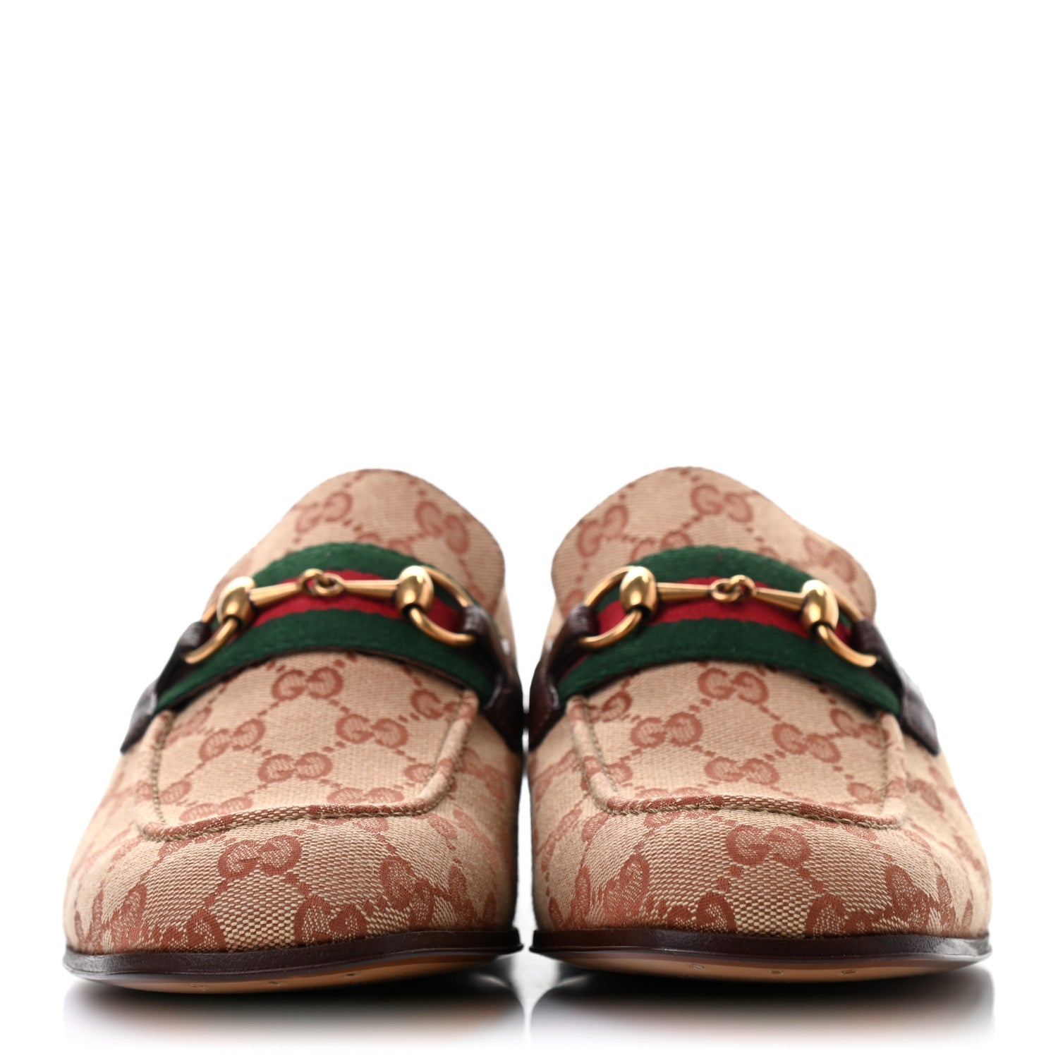 Gucci GG Monogram Goatskin Web Mens Horsebit Loafers 9.5 Beige Ruggine Light Brown 2 of 8