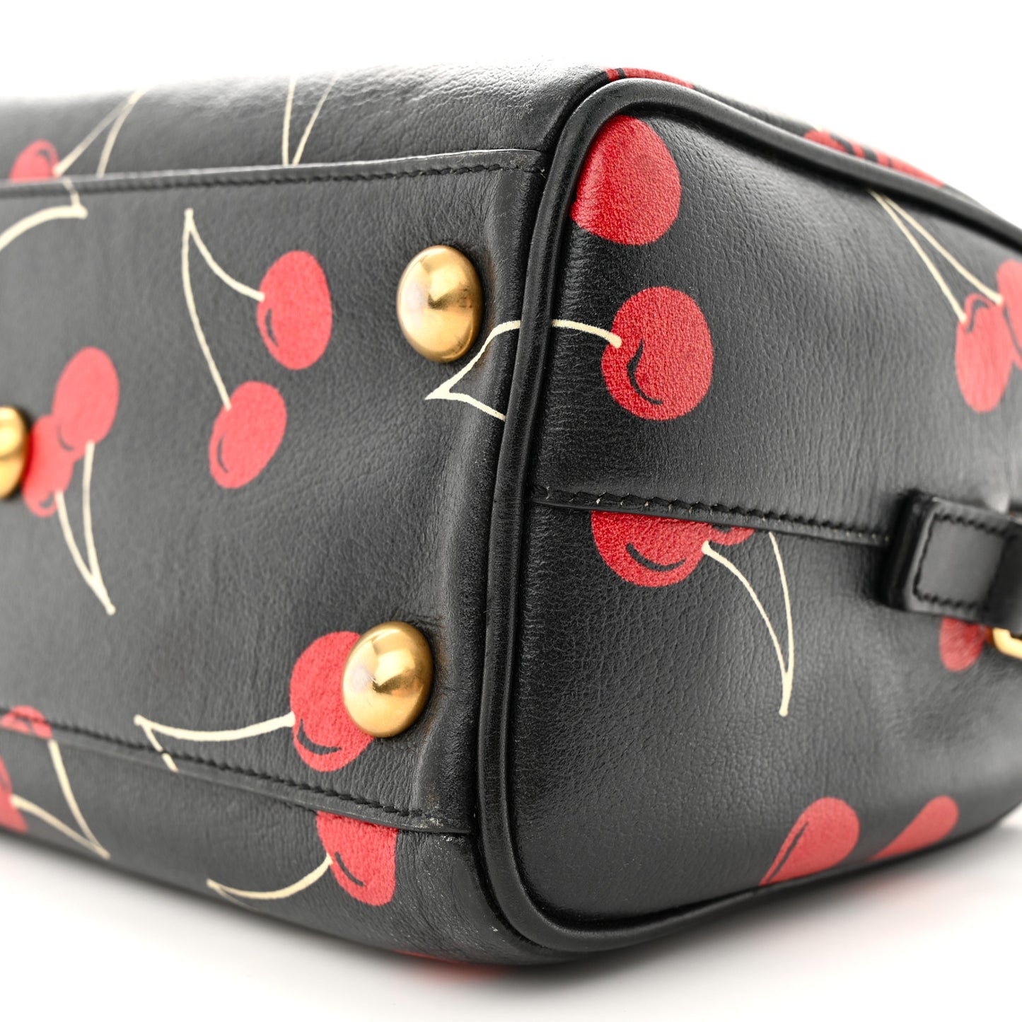 Calfskin Cherry Print Classic Baby Duffle Black Red