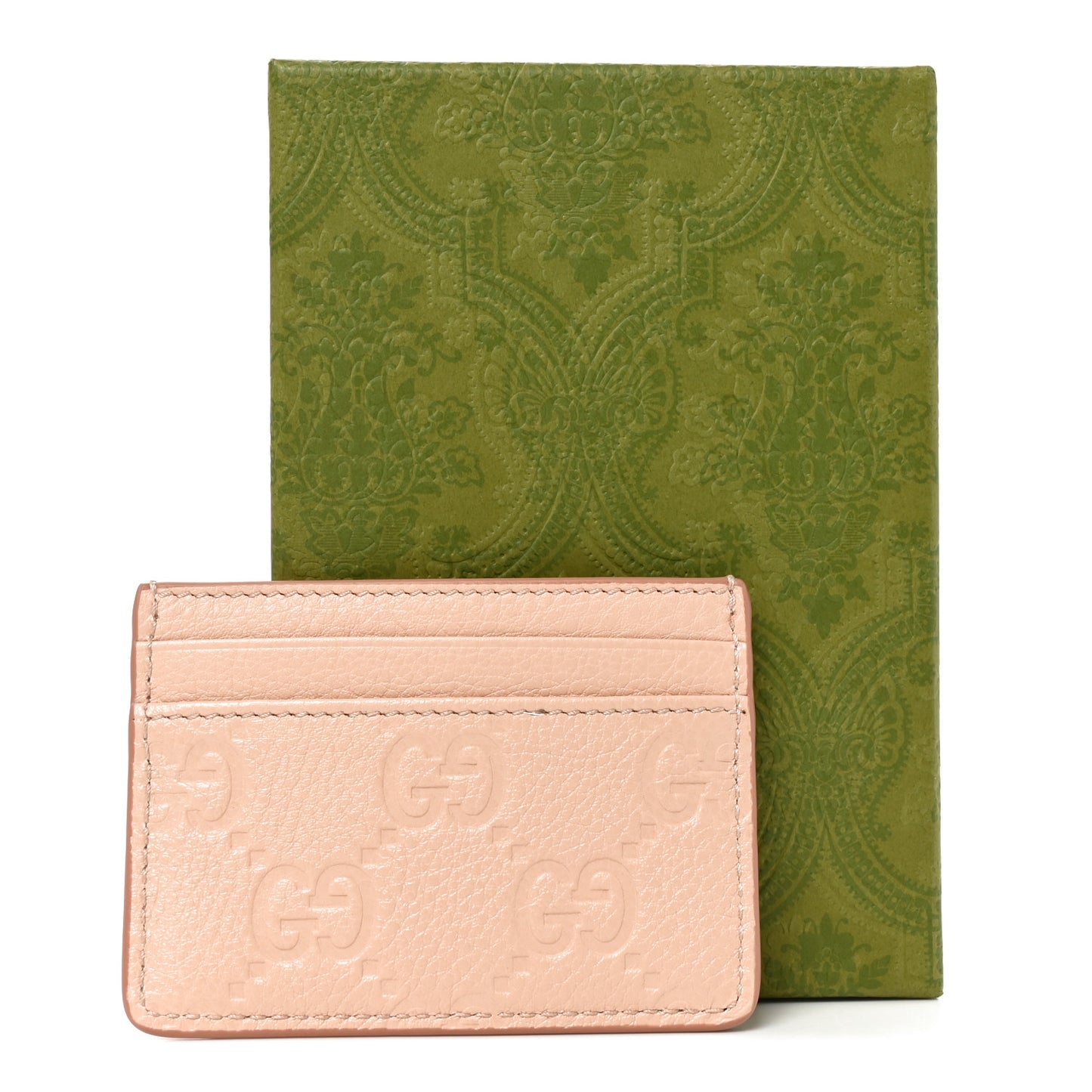 GG Grainy Calfskin Emblem Card Case Rose Dust