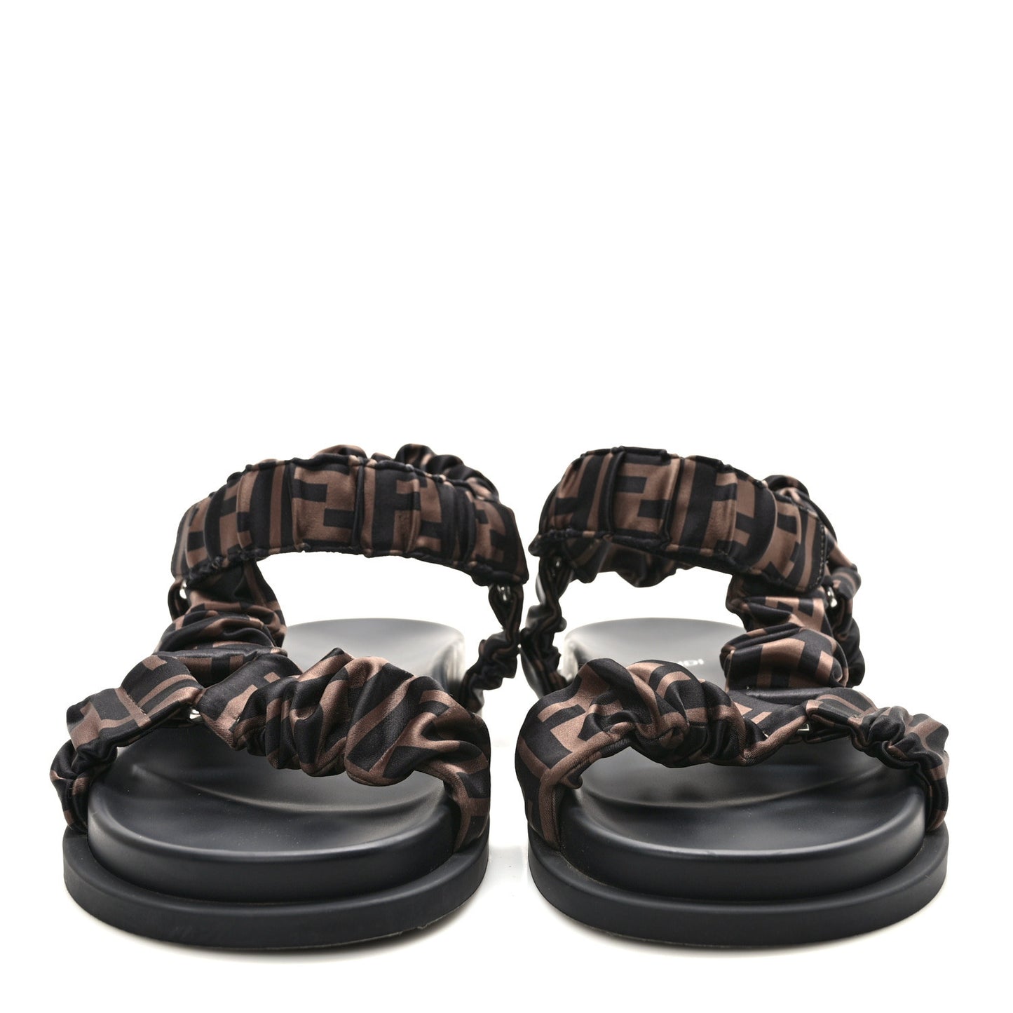 Satin FF Ruched Sandals 39 Tobacco Black