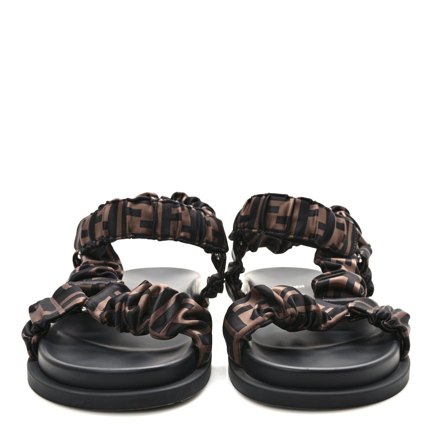 Fendi Satin FF Ruched Sandals 39 Tobacco Black 2 of 8