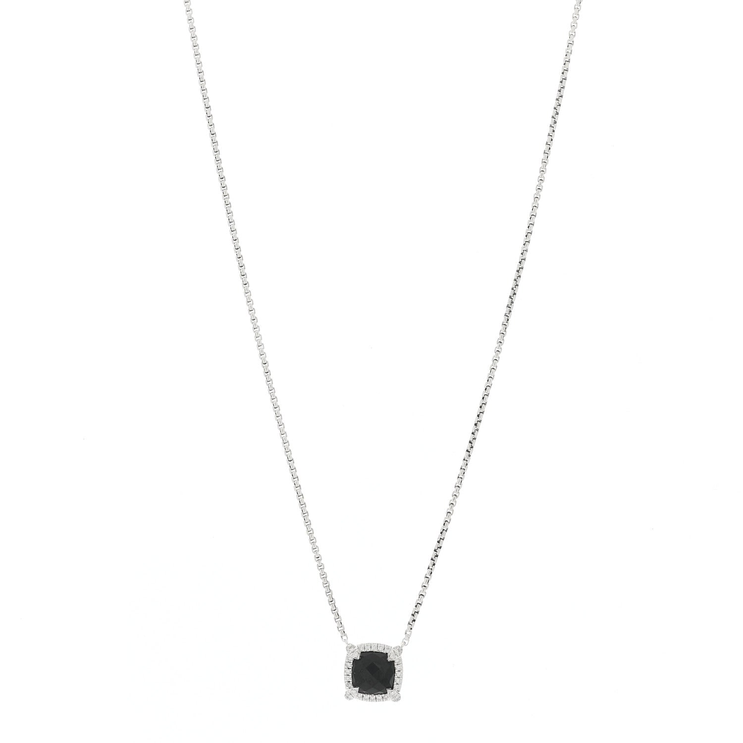 David Yurman Sterling Silver Diamond Black Onyx 7mm Chatelaine Pave Bezel Pendant Necklace 1 of 6