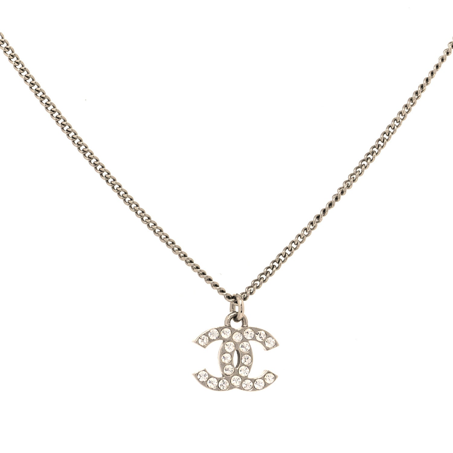 Chanel Crystal Timeless CC Necklace Silver 1 of 5