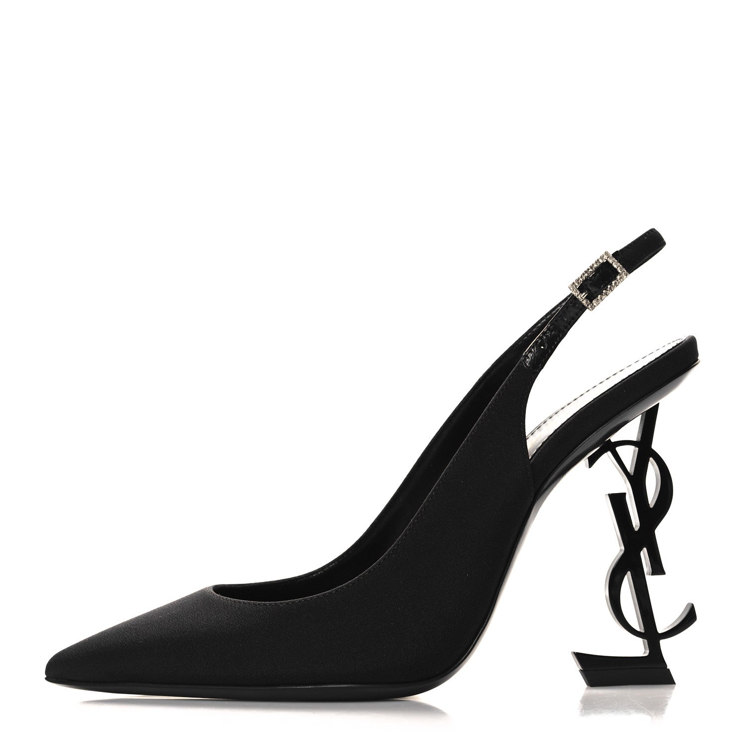 Saint Laurent Crepe Satin Opyum Crystal Slingback Pump 36.5 Black 1 of 10