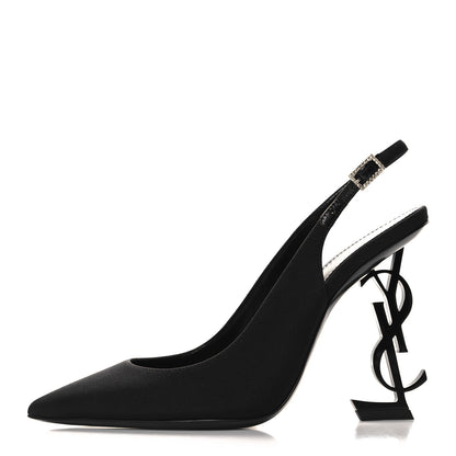 Saint Laurent Crepe Satin Opyum Crystal Slingback Pump 36.5 Black 1 of 10