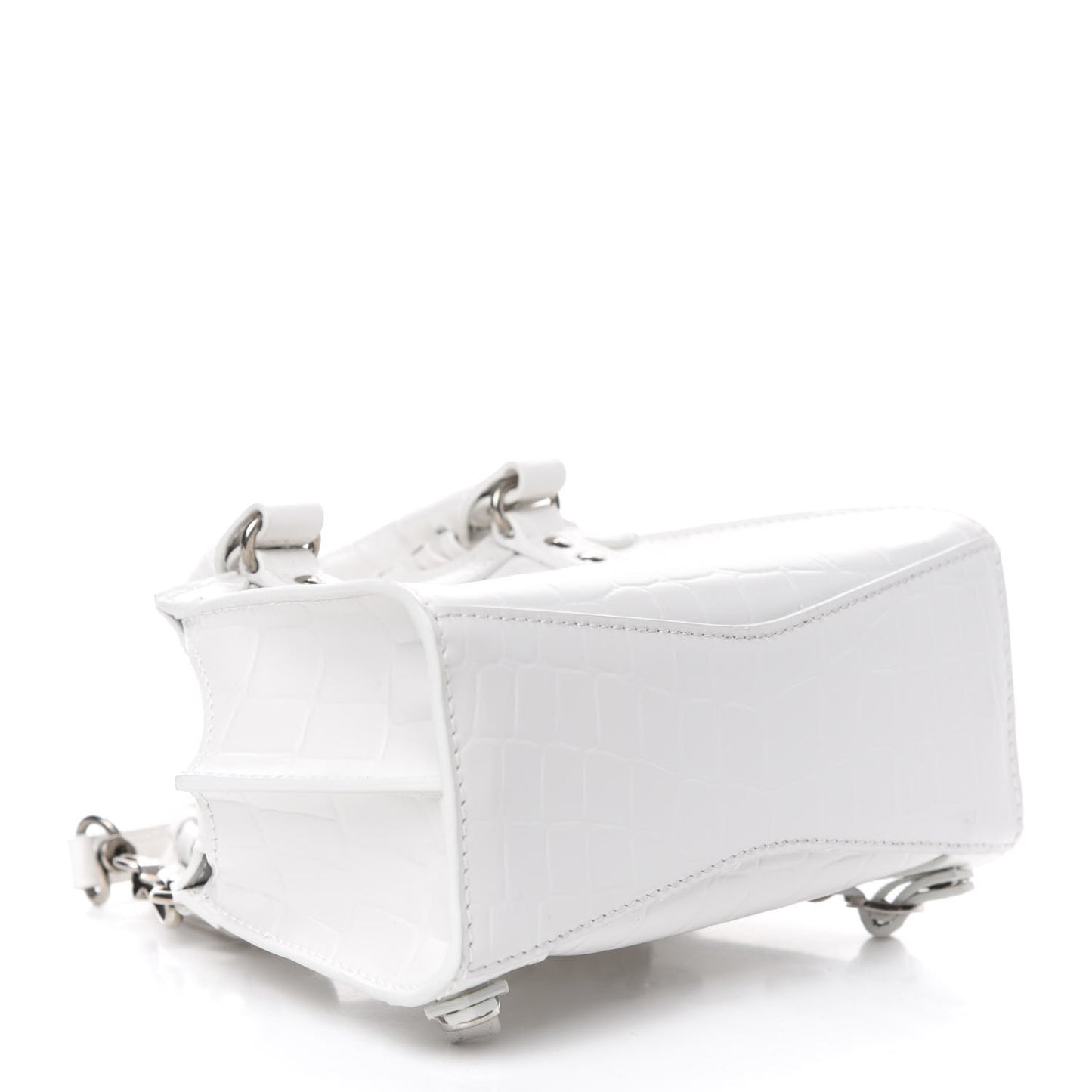 Semi Shiny Calfskin Crocodile Embossed Neo Classic Silver Hardware Nano City Crossbody White