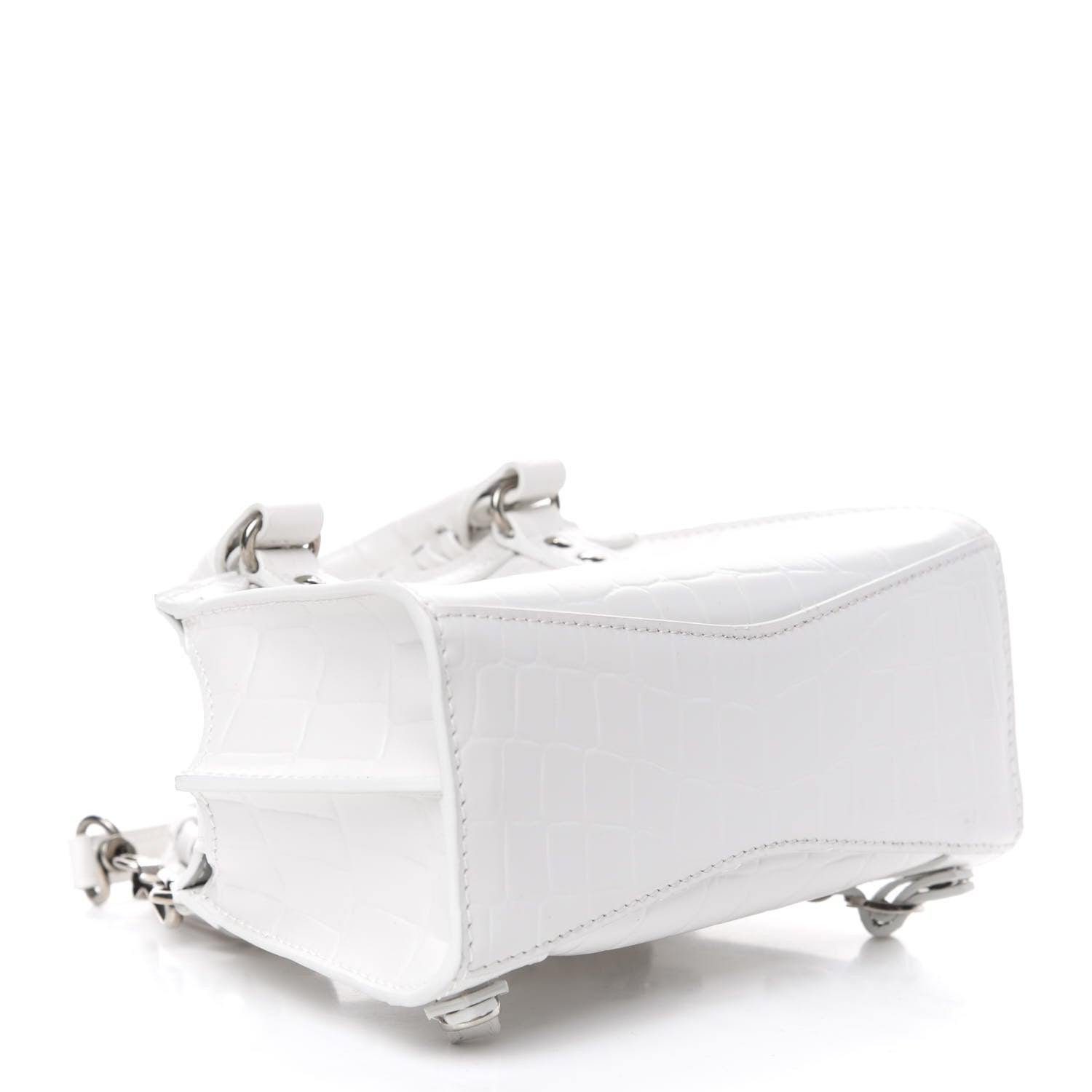 Balenciaga Semi Shiny Calfskin Crocodile Embossed Neo Classic Silver Hardware Nano City Crossbody White 4 of 9
