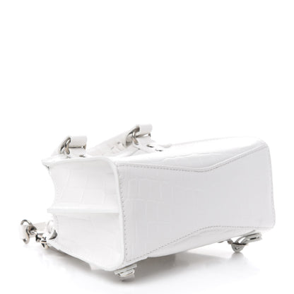 Balenciaga Semi Shiny Calfskin Crocodile Embossed Neo Classic Silver Hardware Nano City Crossbody White 4 of 9