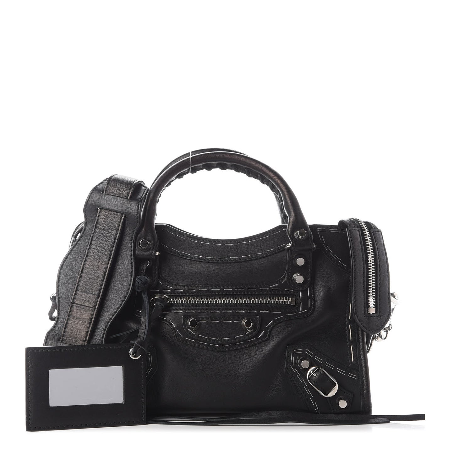 Calfskin Topstitch Classic Silver Hardware Mini City Black