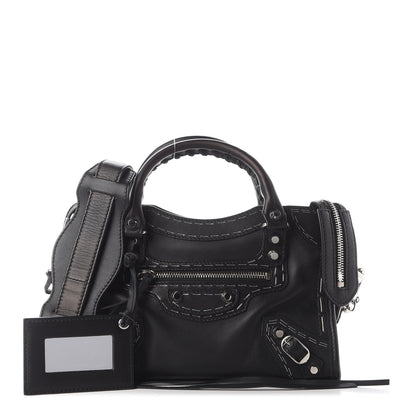 Balenciaga Calfskin Topstitch Classic Silver Hardware Mini City Black 1 of 8
