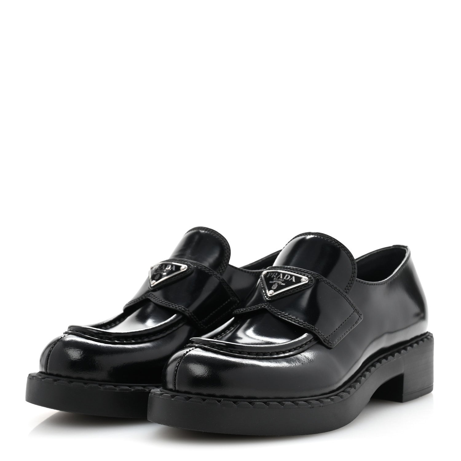 Prada Spazzolato Metal Triangle Logo 50mm Loafers 36 Black 4 of 10