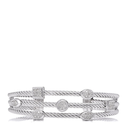 David Yurman Sterling Silver Diamond Three Row Confetti Cuff Bracelet 1 of 4