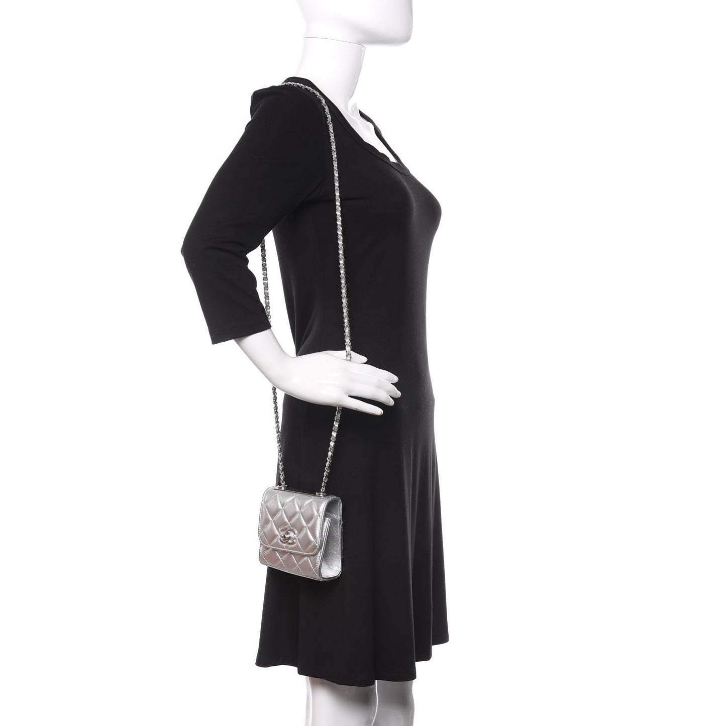 Metallic Lambskin Quilted Mini Trendy CC Clutch With Chain Silver
