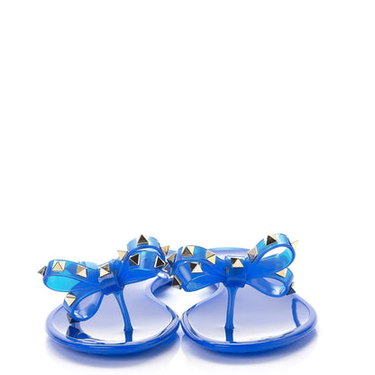 Valentino Garavani PVC Jelly Rockstud Bow Thong Sandals 37 Blue Fluo 2 of 8