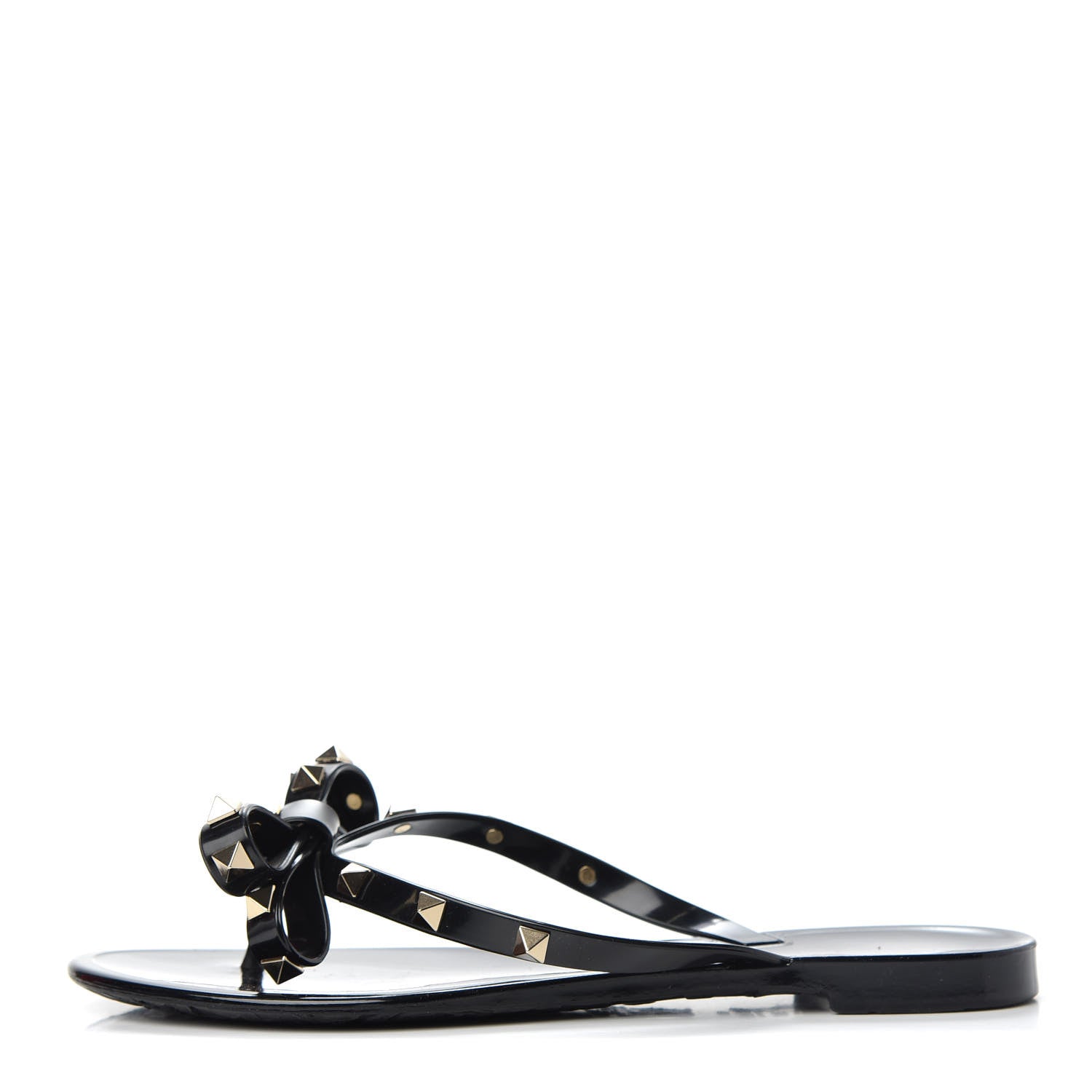 Valentino Garavani PVC Jelly Rockstud Bow Thong Sandals 37 Black 1 of 10