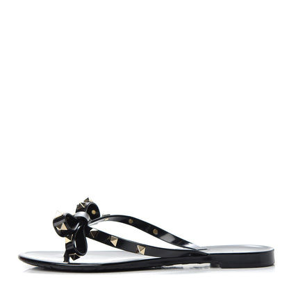 Valentino Garavani PVC Jelly Rockstud Bow Thong Sandals 37 Black 1 of 10