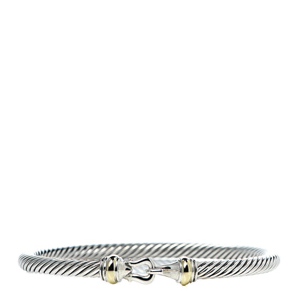 David Yurman Sterling Silver 18K Yellow Gold 4mm Cable Buckle Bracelet 1 of 4
