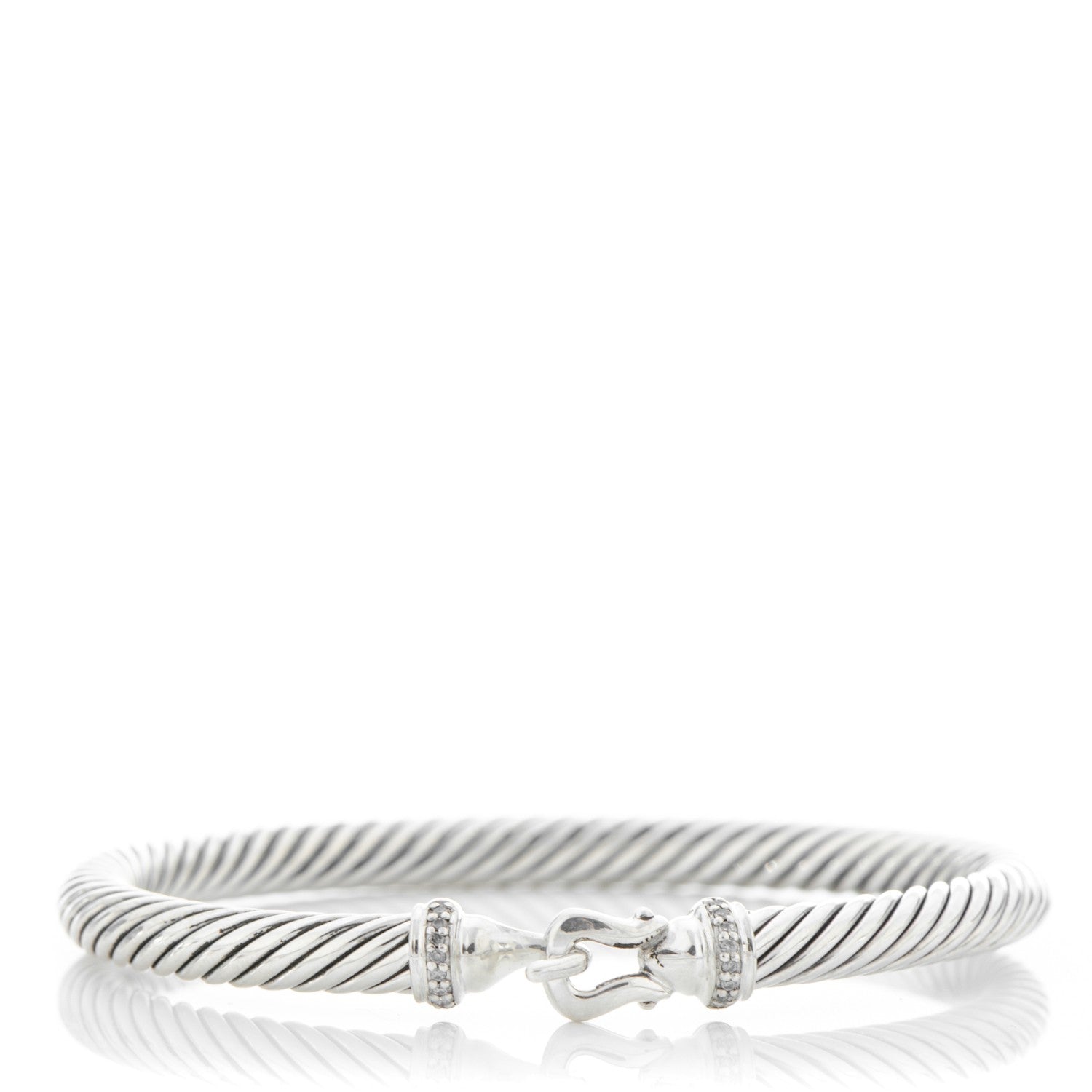 David Yurman Sterling Silver Diamond 5mm Cable Buckle Bracelet 1 of 4