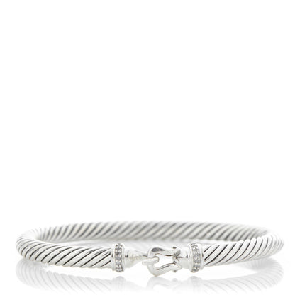David Yurman Sterling Silver Diamond 5mm Cable Buckle Bracelet 1 of 4