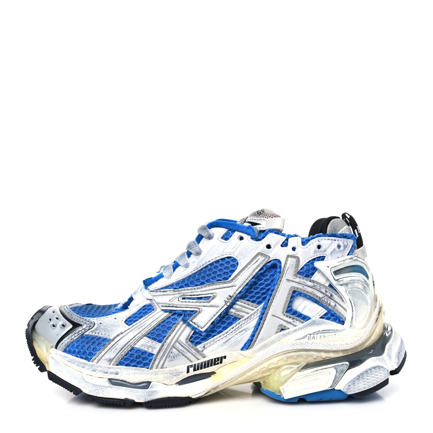Balenciaga Mesh Rubber Distressed Womens Runner Sneakers 37 Navy White Black Grey 1 of 9