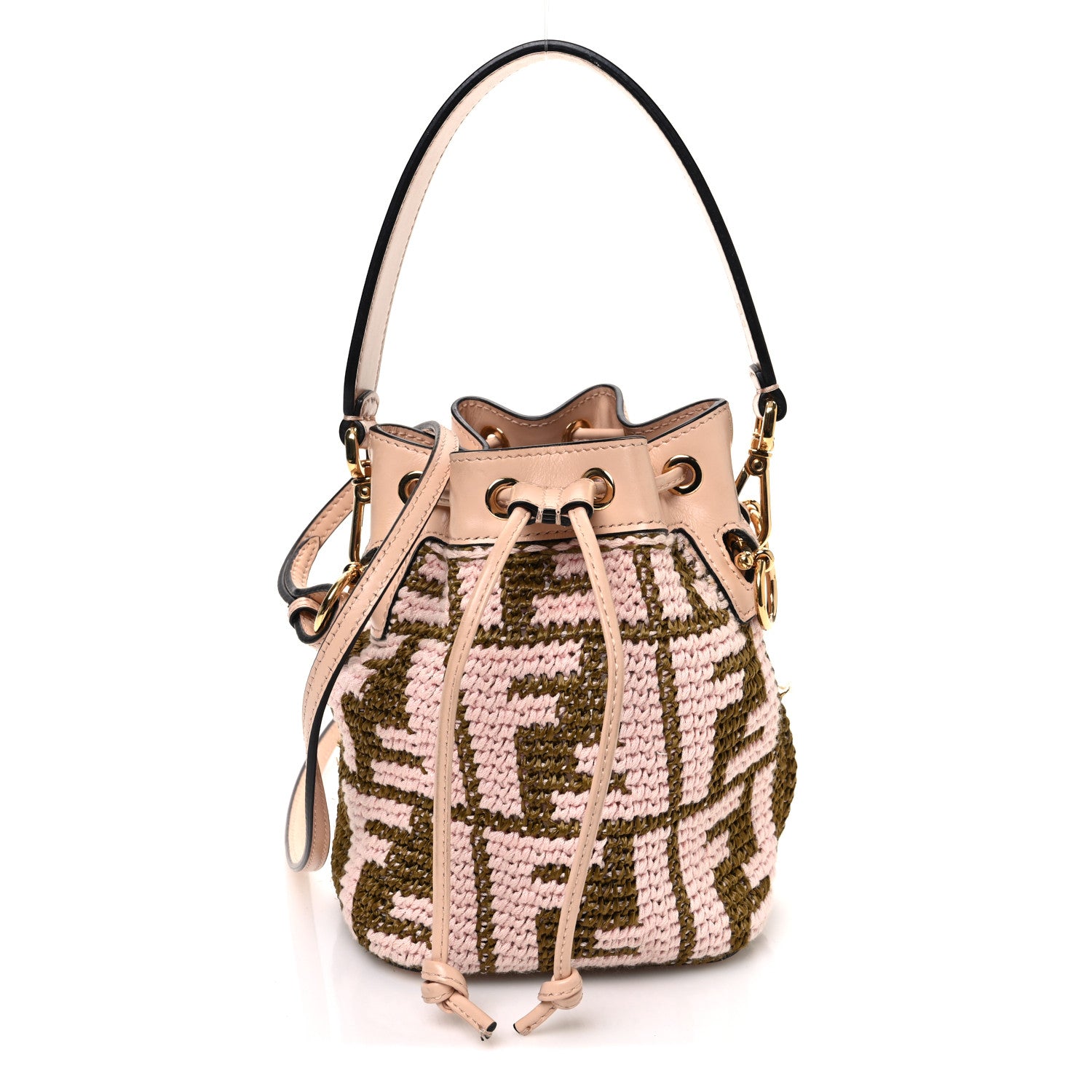 Fendi Raffia Vitello King F is Fendi FF Crochet Mini Mon Tresor Bucket Bag Natural Light Rose 1 of 12