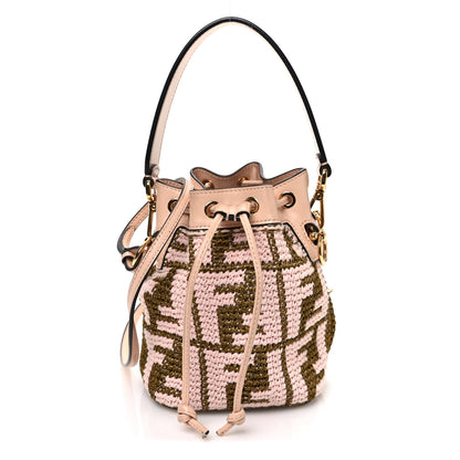 Fendi Raffia Vitello King F is Fendi FF Crochet Mini Mon Tresor Bucket Bag Natural Light Rose 1 of 12