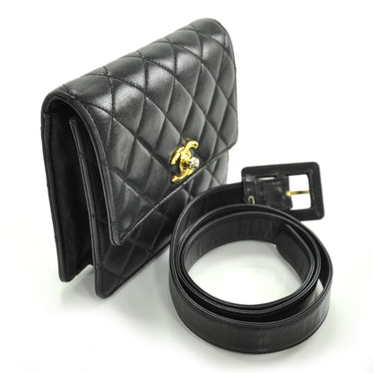 Chanel Lambskin Quilted Flap Belt Black 3 of 9