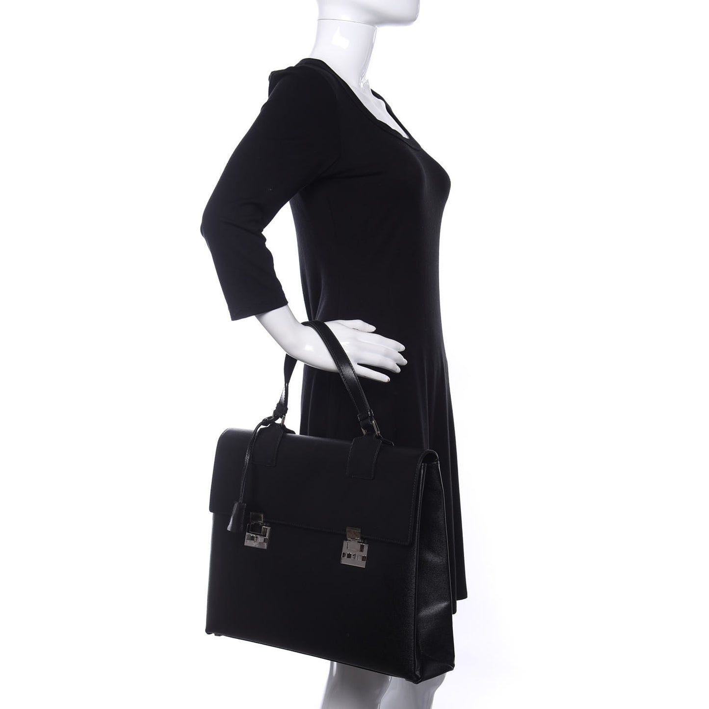 Calfskin Flap Briefcase Black