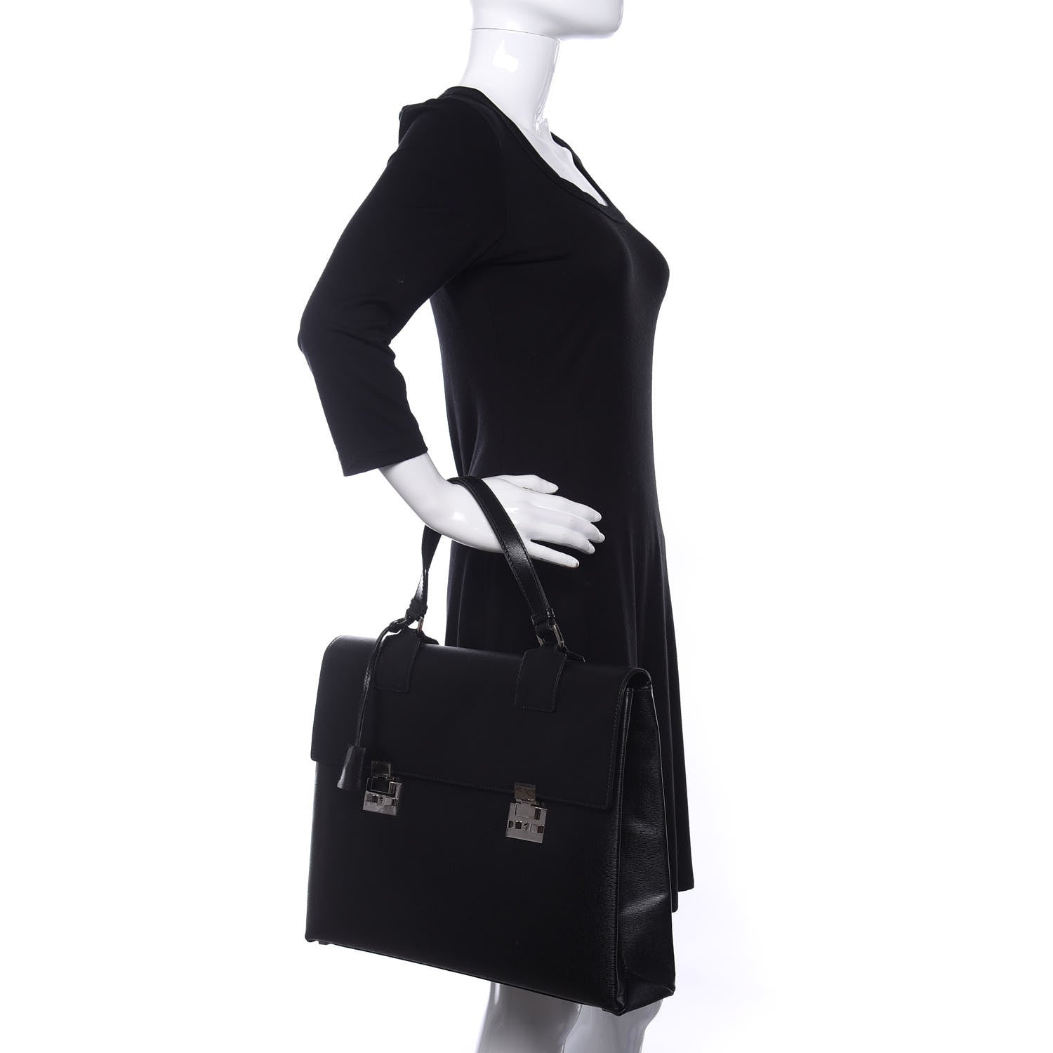 Gucci Calfskin Flap Briefcase Black 2 of 10