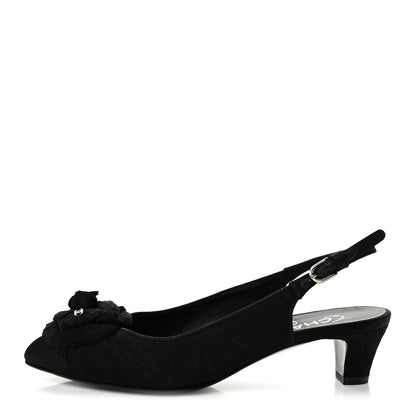 Chanel Lace Camellia CC Slingback Pumps 38 Black 1 of 9