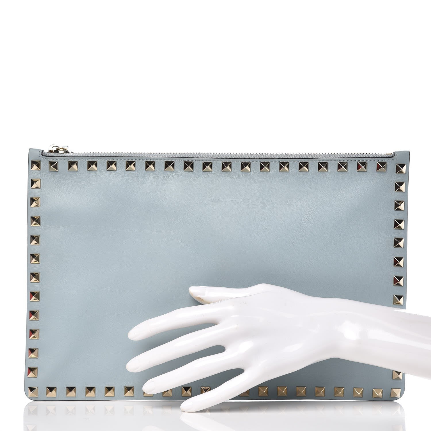 Valentino Garavani Vitello Large Rockstud Zip Pouch Sky Sorbet 2 of 9