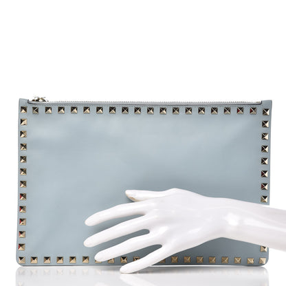 Valentino Garavani Vitello Large Rockstud Zip Pouch Sky Sorbet 2 of 9