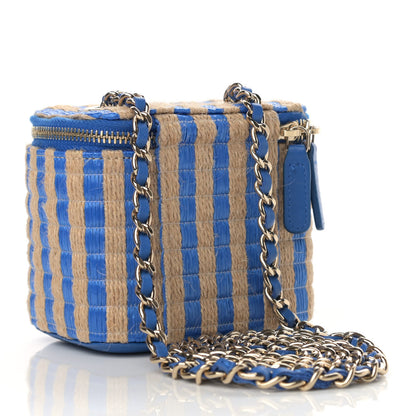 Chanel Raffia Jute Striped Mini Vanity Case With Chain Blue Beige 3 of 11