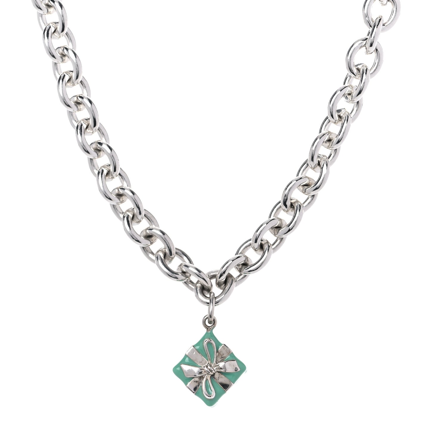 Sterling Silver Enamel Gift Box Charm Choker Necklace Blue