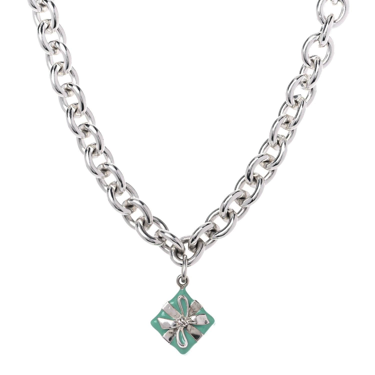 Tiffany Sterling Silver Enamel Gift Box Charm Choker Necklace Blue 1 of 6