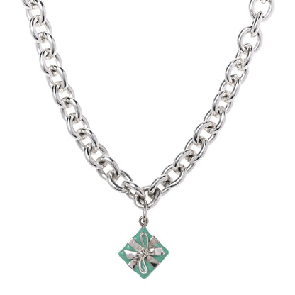 Tiffany Sterling Silver Enamel Gift Box Charm Choker Necklace Blue 1 of 6