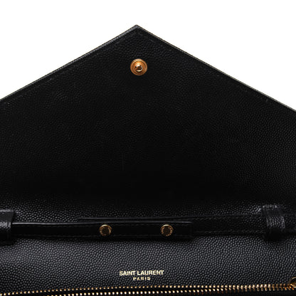 Saint Laurent Grain De Poudre Matelasse Chevron Monogram Chain Wallet Black 10 of 17
