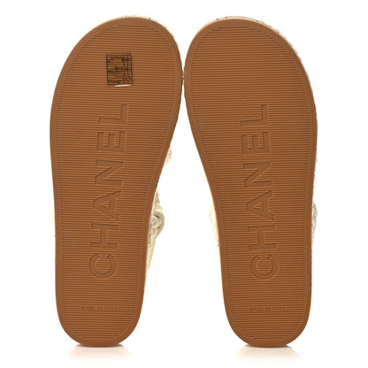 Chanel Cord Lambskin Quilted Logo Sandals 37 Ivory 5 of 8