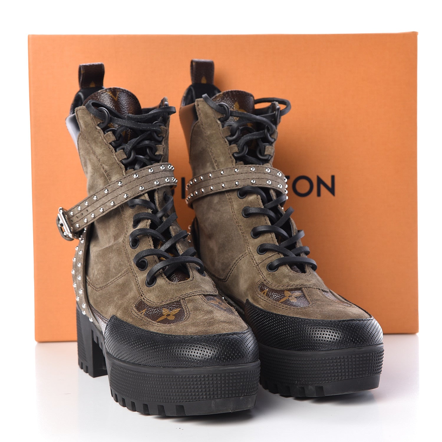 Louis Vuitton Suede Calfskin Monogram Laureate Platform Desert Boots 38 Kaki 10 of 10