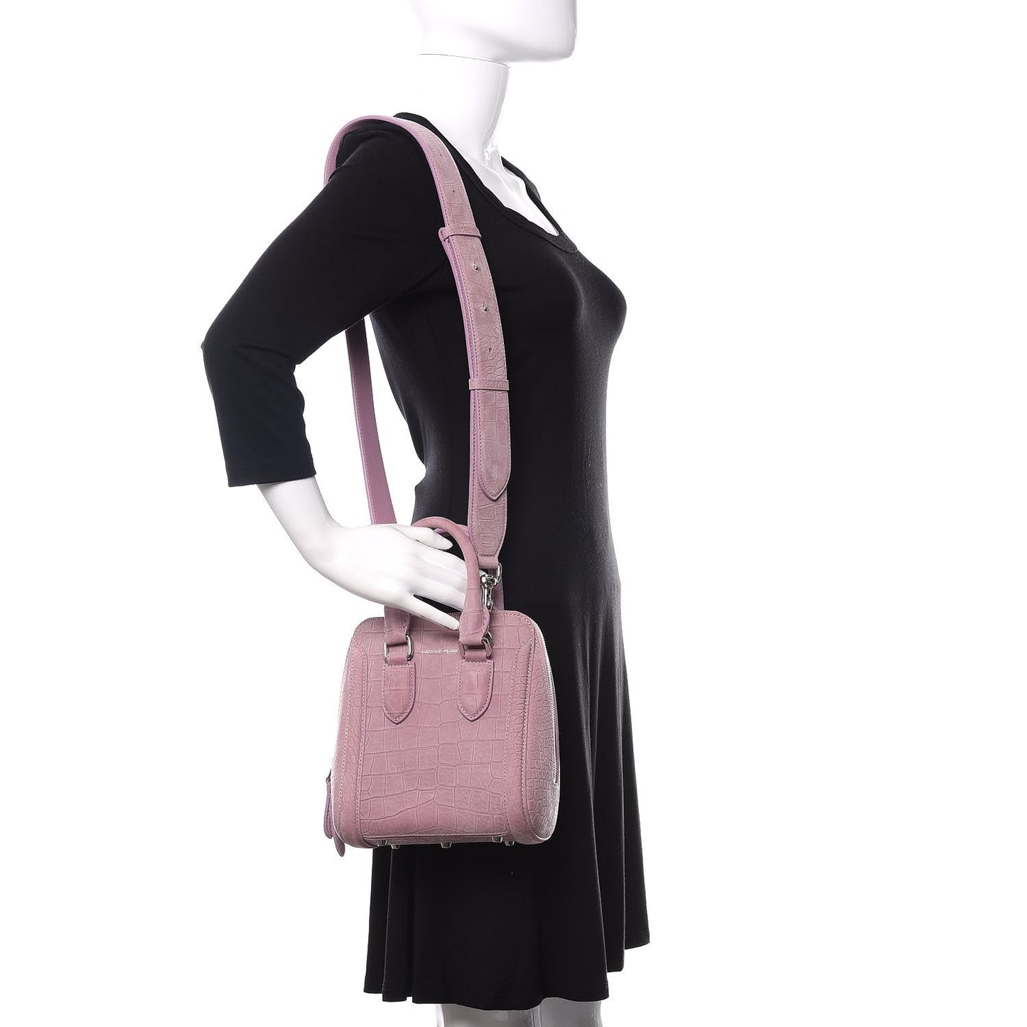 Crocodile Embossed Nubuck Mini Heroine Shoulder Bag Lilac