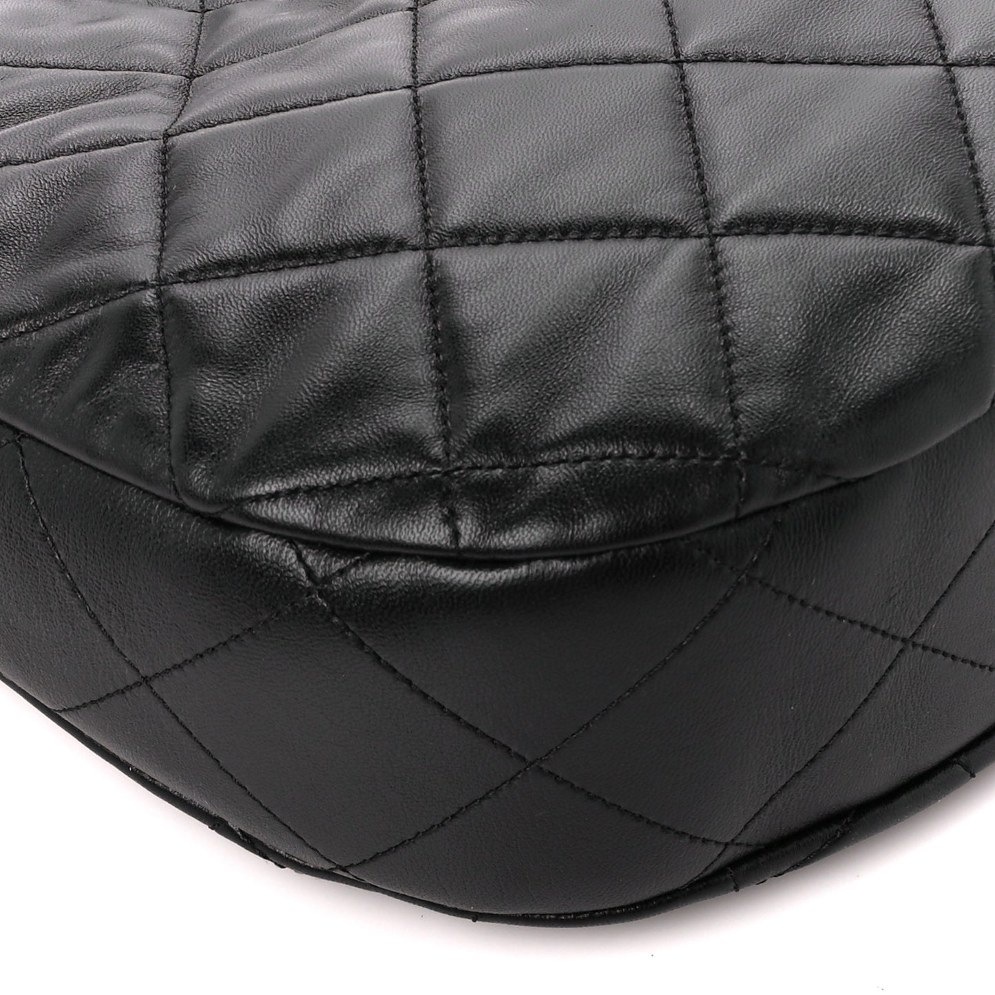 Lambskin Chain Rows Quilted Chain Hobo Black