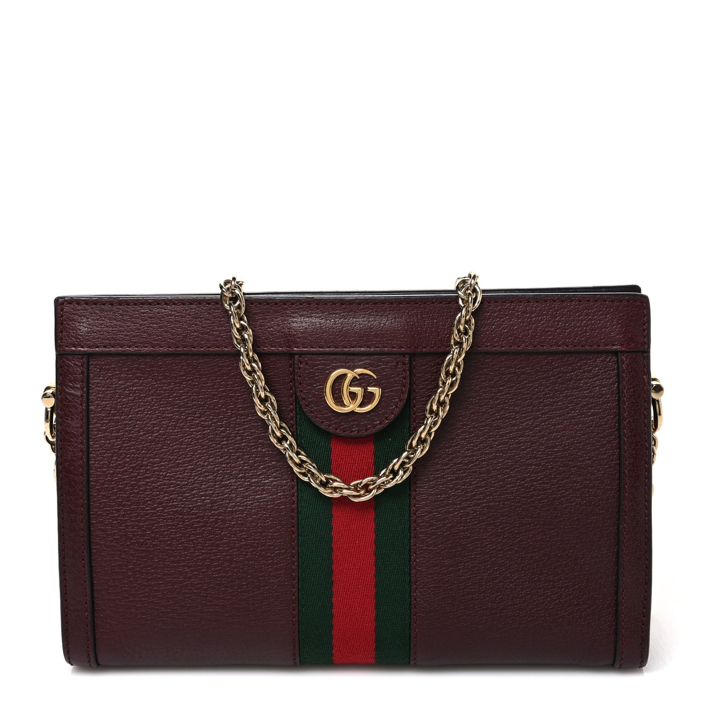 Calfskin GG Web Small Ophidia Chain Shoulder Bag Vintage Bordeaux