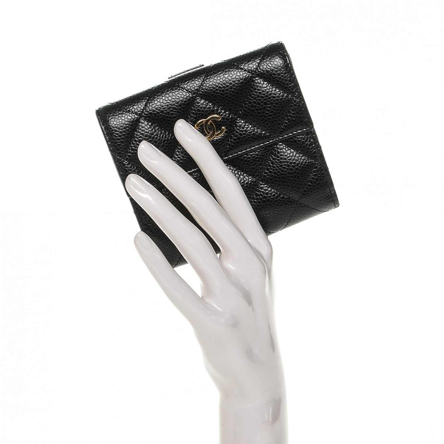 Caviar Quilted Compact French Flap Wallet Black