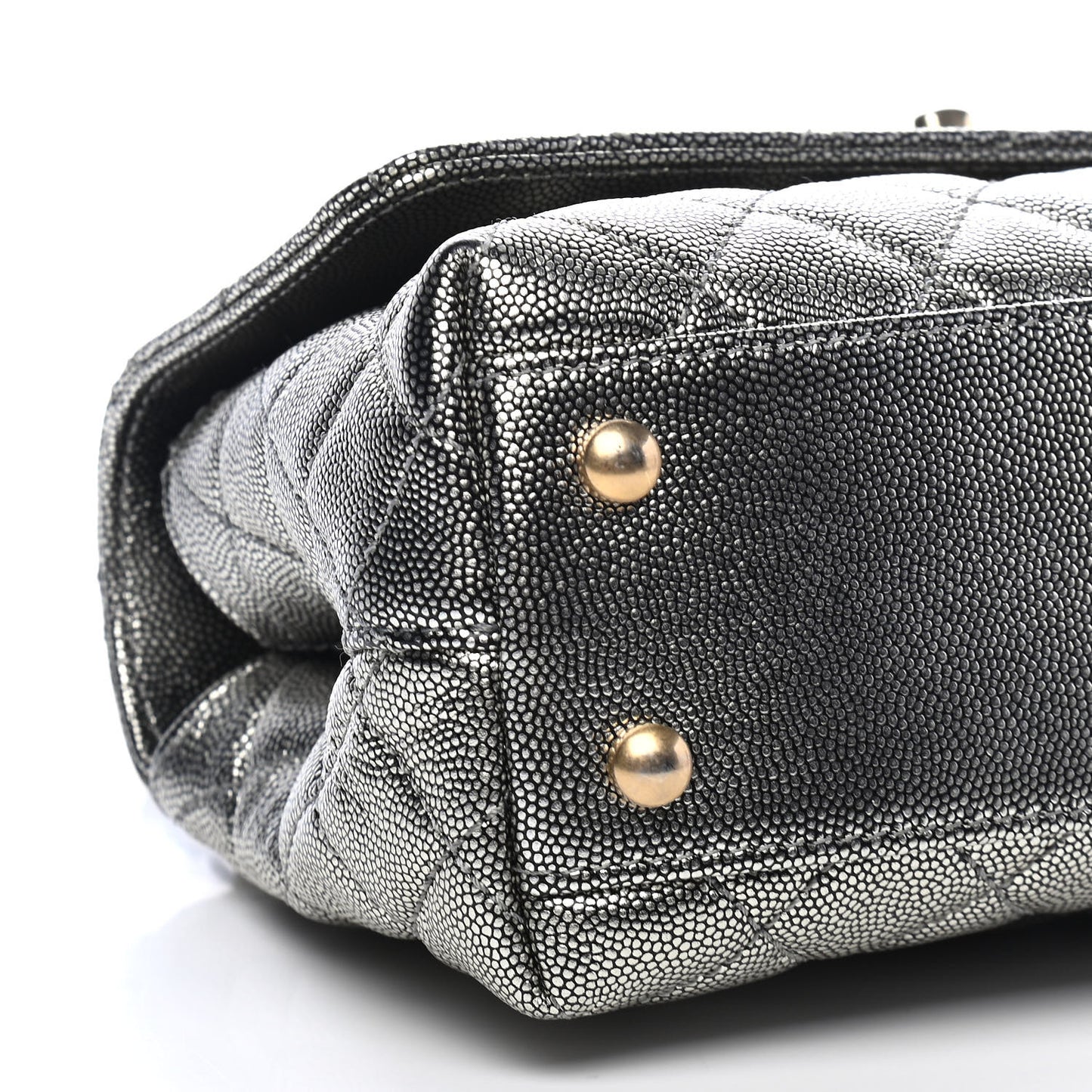 Metallic Caviar Quilted Mini Coco Handle Flap Silver